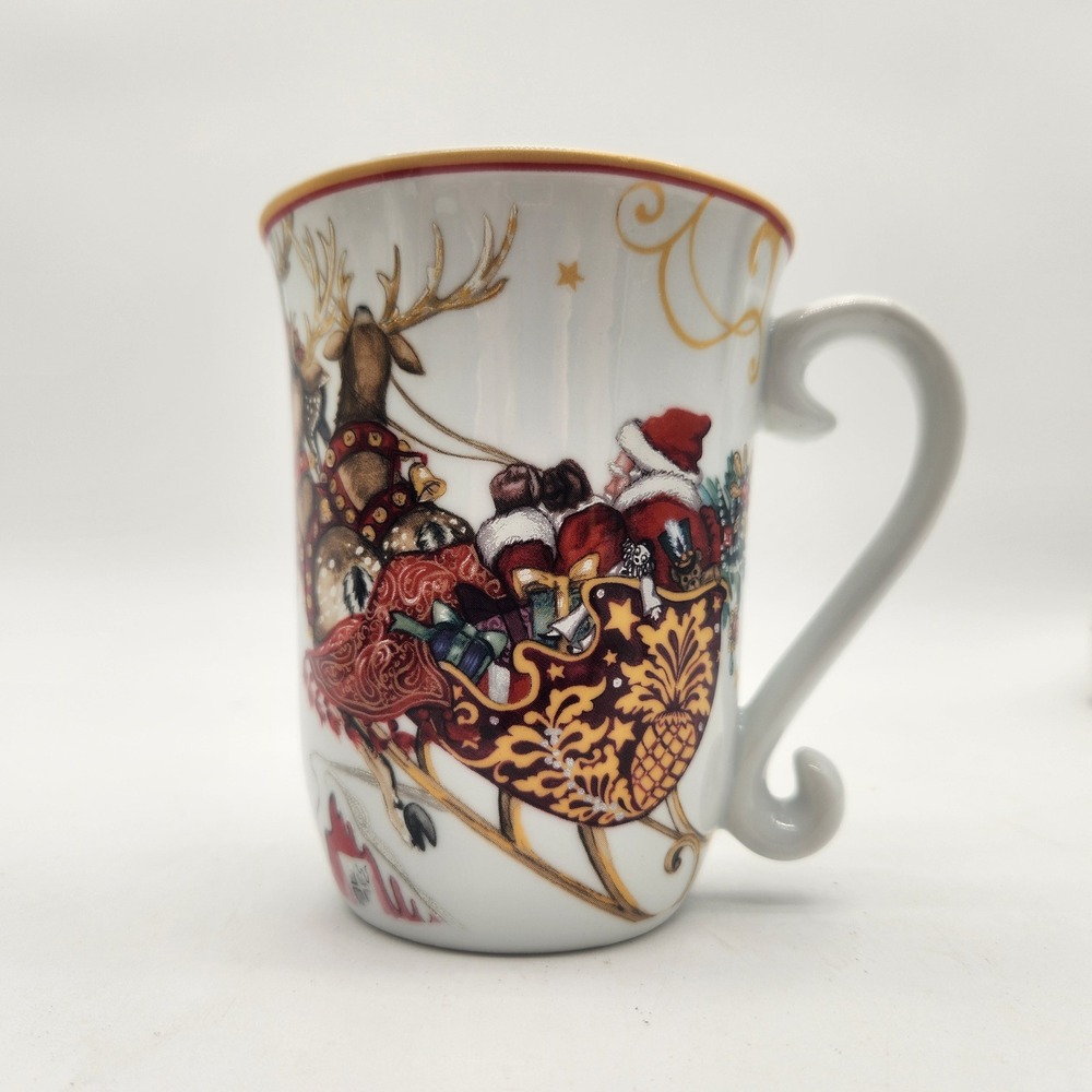 Williams Sonoma Twas the Night Before Christmas Santa Sleigh Reindeer Mug Cup